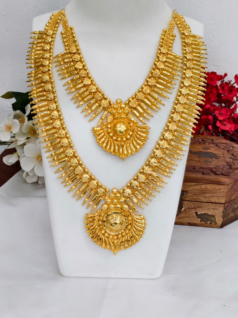 1 Gram Gold Plated Matte Finish Haram Necklace Combo for Women – Traditional Bridal Jewellery