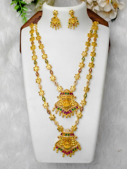1 Gram Gold Plated Matte Finish Haram Necklace Combo for Women – Traditional Bridal Jewellery