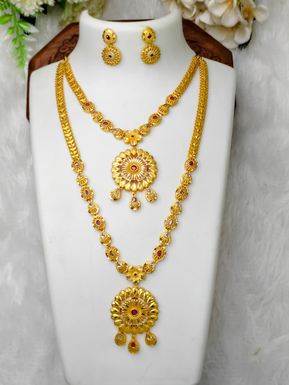 1 Gram Gold Plated Matte Finish Haram Necklace Combo for Women – Traditional Bridal Jewellery