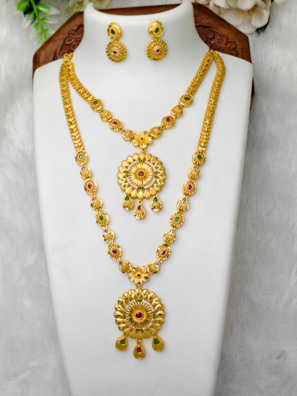 1 Gram Gold Plated Matte Finish Haram Necklace Combo for Women – Traditional Bridal Jewellery