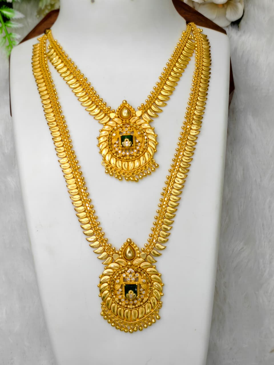 1 Gram Gold Plated Matte Finish Haram Necklace Combo for Women – Traditional Bridal Jewellery
