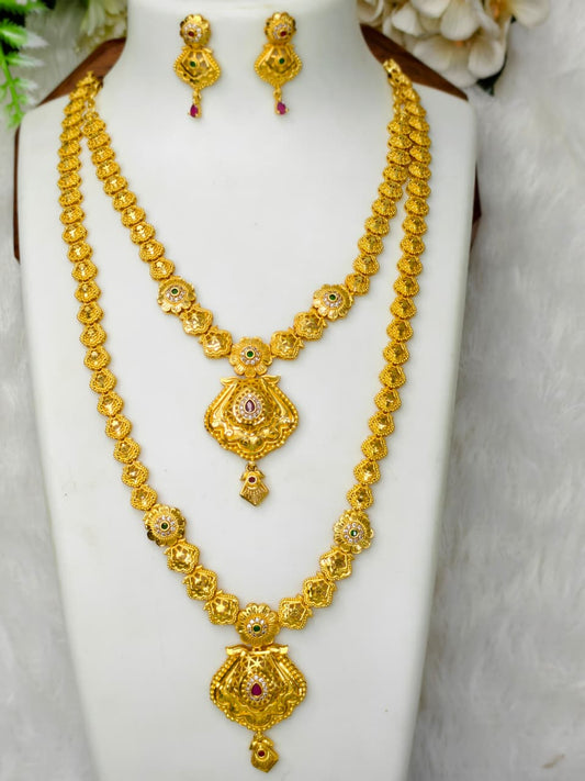 1 Gram Gold Plated Matte Finish Haram Necklace Combo for Women – Traditional Bridal Jewellery