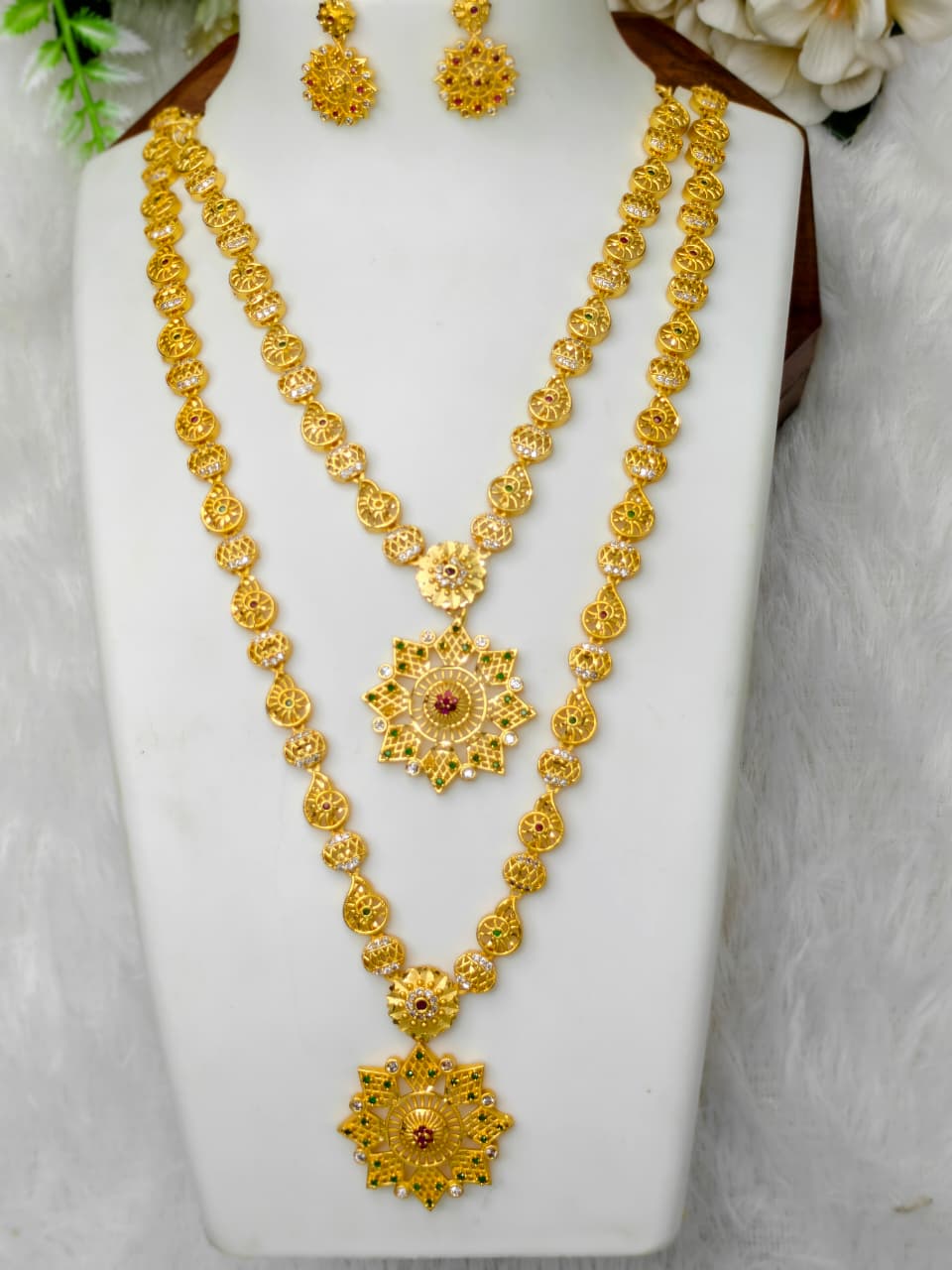 1 Gram Gold Plated Matte Finish Haram Necklace Combo for Women – Traditional Bridal Jewellery