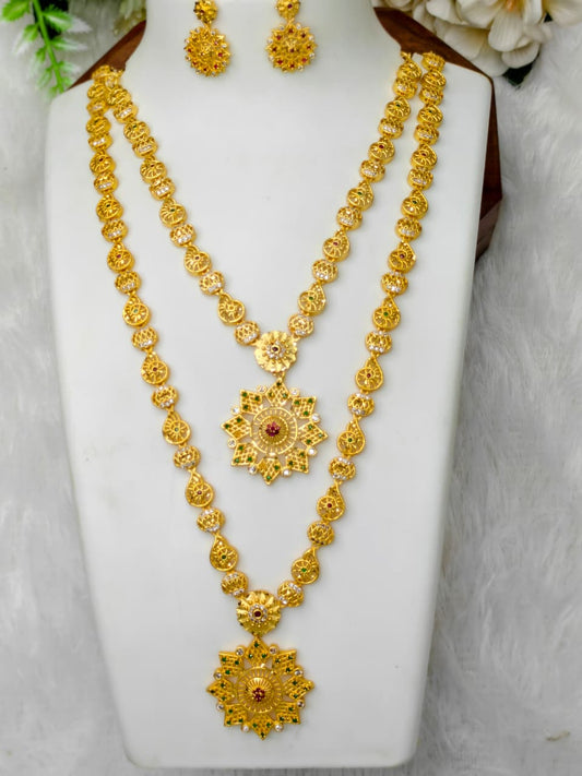 1 Gram Gold Plated Matte Finish Haram Necklace Combo for Women – Traditional Bridal Jewellery