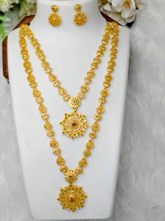 1 Gram Gold Plated Matte Finish Haram Necklace Combo for Women – Traditional Bridal Jewellery