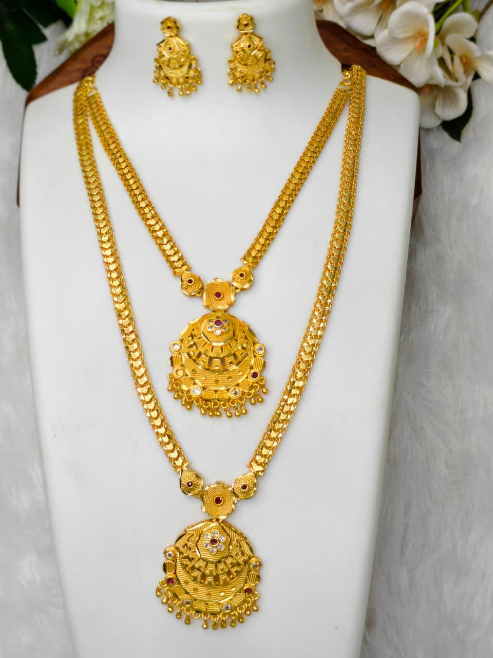 1 Gram Gold Plated Matte Finish Haram Necklace Combo for Women – Traditional Bridal Jewellery