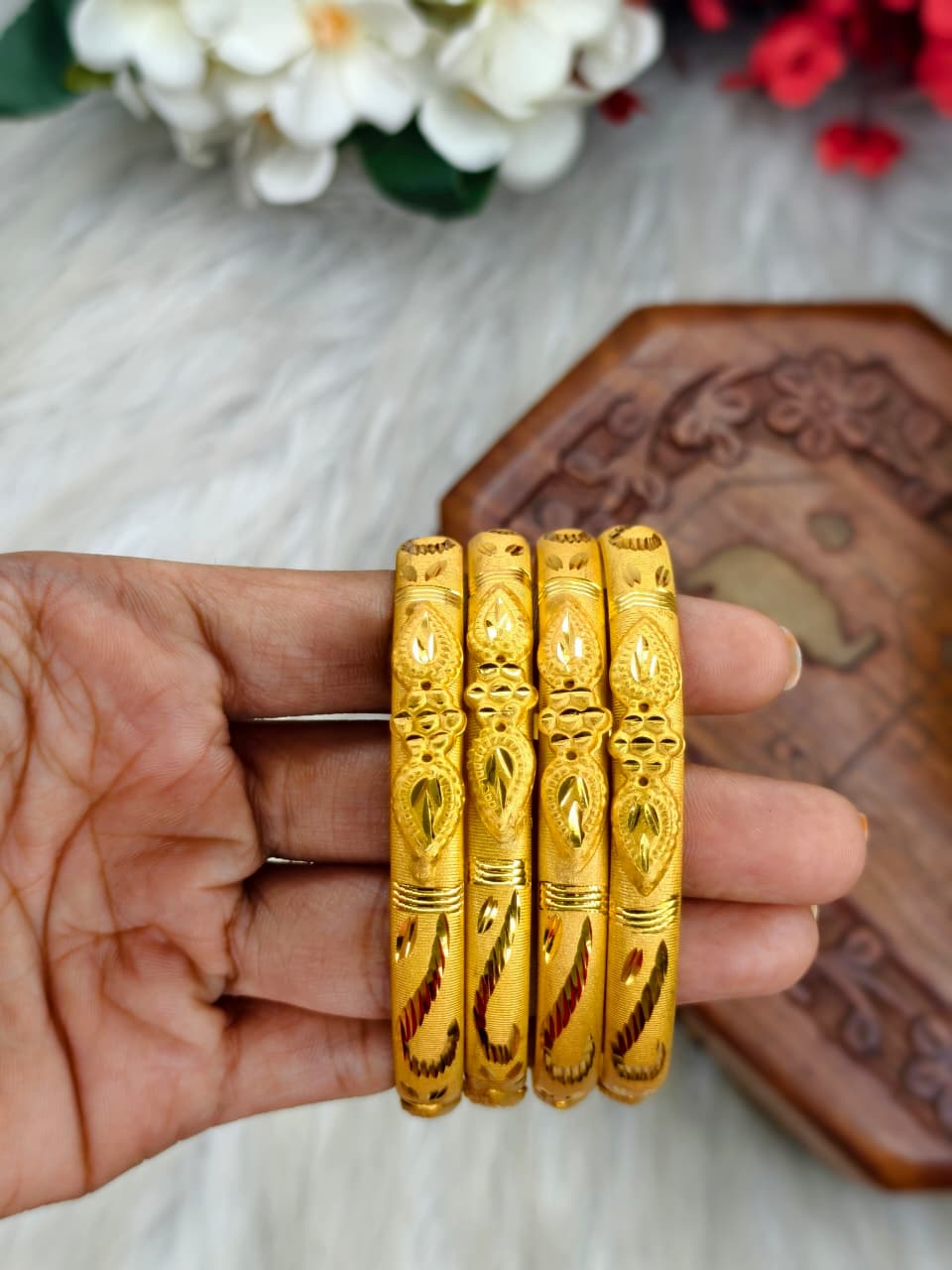 Foming-Leaf-14 Stylish Women’s 1 Gram Gold Plated Bangles – Party & Daily Wear