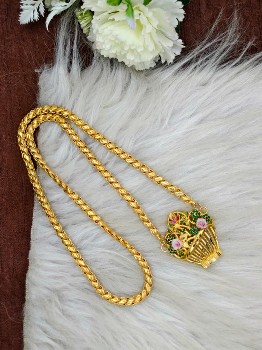 Elegant Basket Design Dollar Pendant – 1 Gram Gold Plated Sundari Chain Women Fashion Jewellery