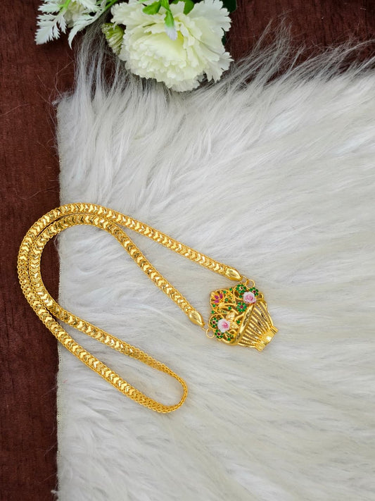Elegant Basket Design Dollar Pendant – 1 Gram Gold Plated V Patta Chain Women Fashion Jewellery
