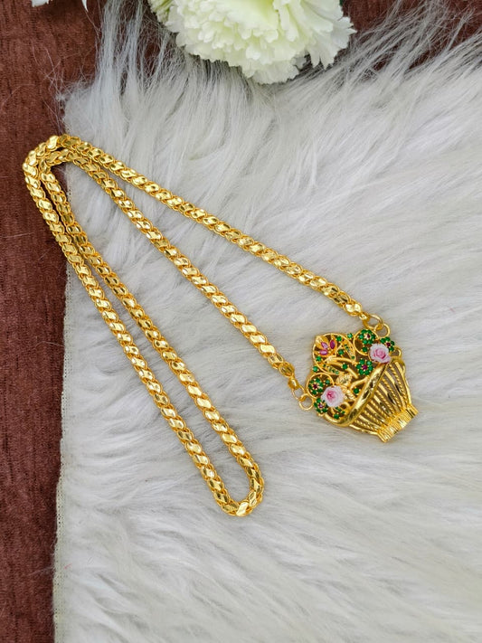 Elegant Basket Design Dollar Pendant – 1 Gram Gold Plated Leaf chain Women Fashion Jewellery
