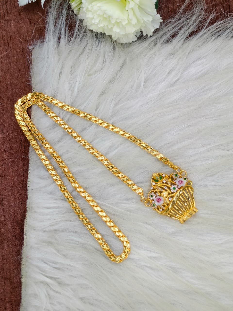 Elegant Basket Design Dollar Pendant – 1 Gram Gold Plated Leaf chain Women Fashion Jewellery
