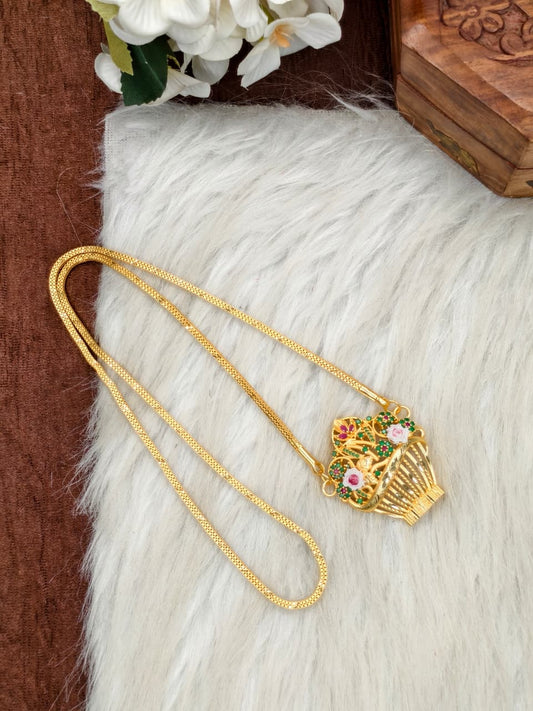 Elegant Basket Design Dollar Pendant – 1 Gram Gold Plated Box Chain Women Fashion Jewellery