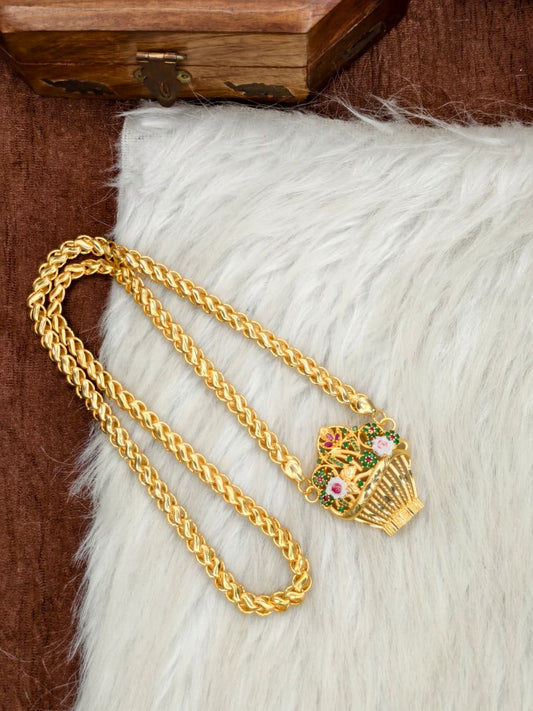 Elegant Basket Design Dollar Pendant – 1 Gram Gold Plated Lotus Chain Women Fashion Jewellery
