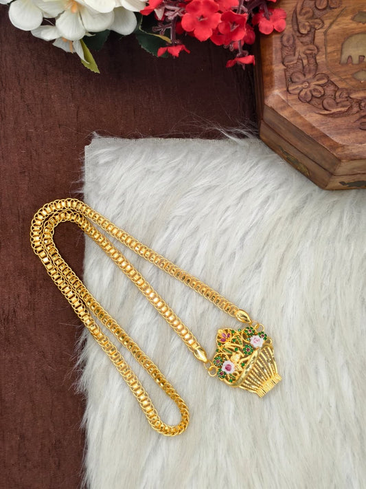 Elegant Basket Design Dollar Pendant – 1 Gram Gold Plated Ring Chain Women Fashion Jewellery