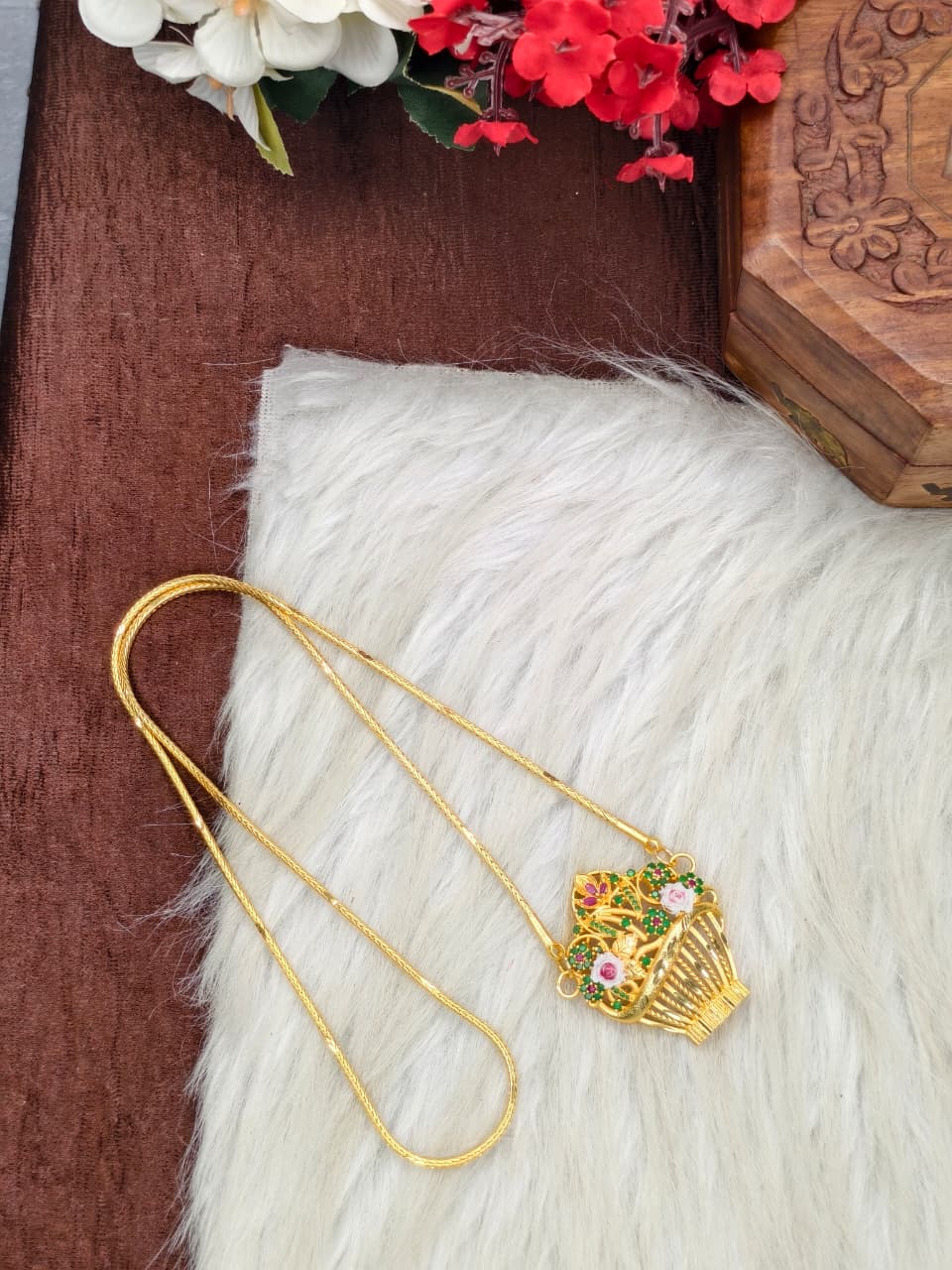 Elegant Basket Design Dollar Pendant – 1 Gram Gold Plated Saradu Chain Women Fashion Jewellery