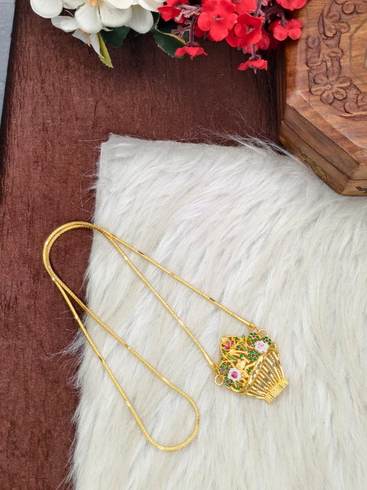 Elegant Basket Design Dollar Pendant – 1 Gram Gold Plated Saradu Chain Women Fashion Jewellery