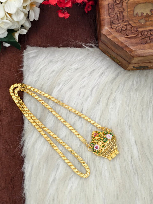 Elegant Basket Design Dollar Pendant – 1 Gram Gold Plated Eye Chain Women Fashion Jewellery
