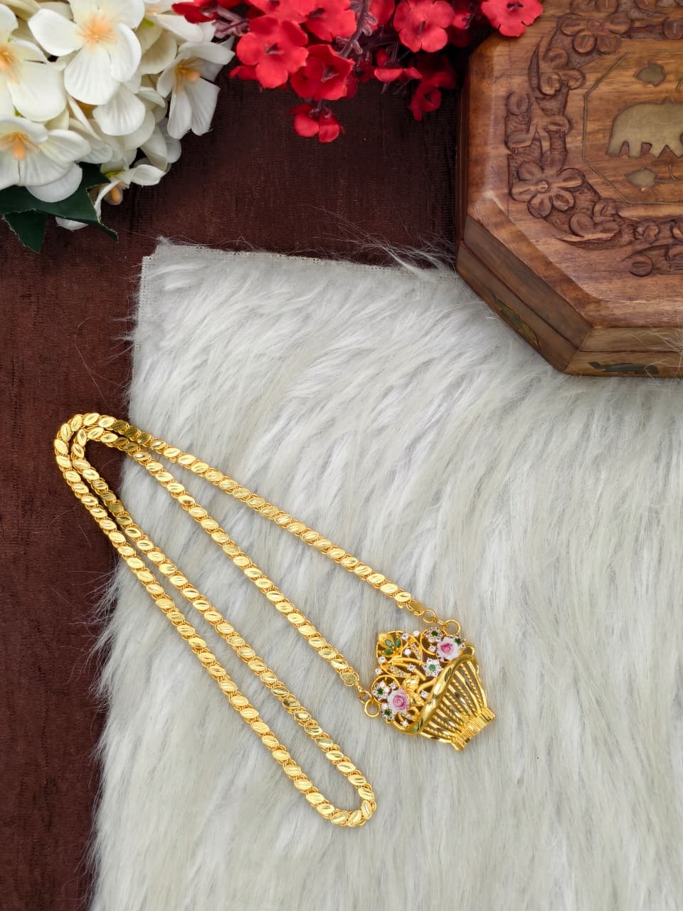 Elegant Basket Design Dollar Pendant – 1 Gram Gold Plated Eye Chain Women Fashion Jewellery