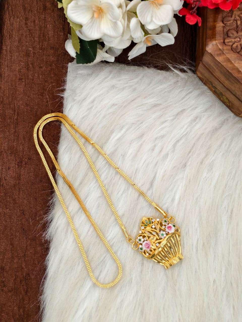 Elegant Basket Design Dollar Pendant – 1 Gram Gold Plated Box Chain Women Fashion Jewellery