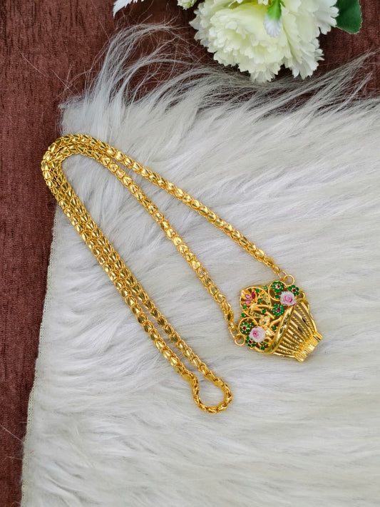 Elegant Basket Design Dollar Pendant – 1 Gram Gold Plated Heart Chain Women Fashion Jewellery
