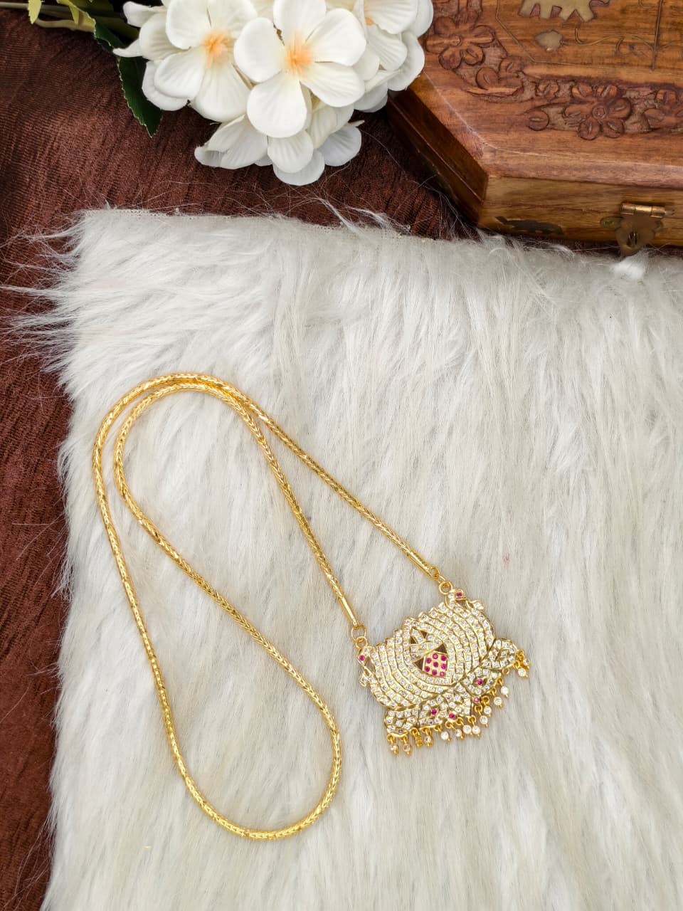 Women Impone Stone Dollar Chain with Gold Plated Finish