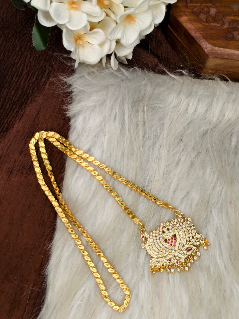 Women Impone Stone Dollar Chain with Gold Plated Finish