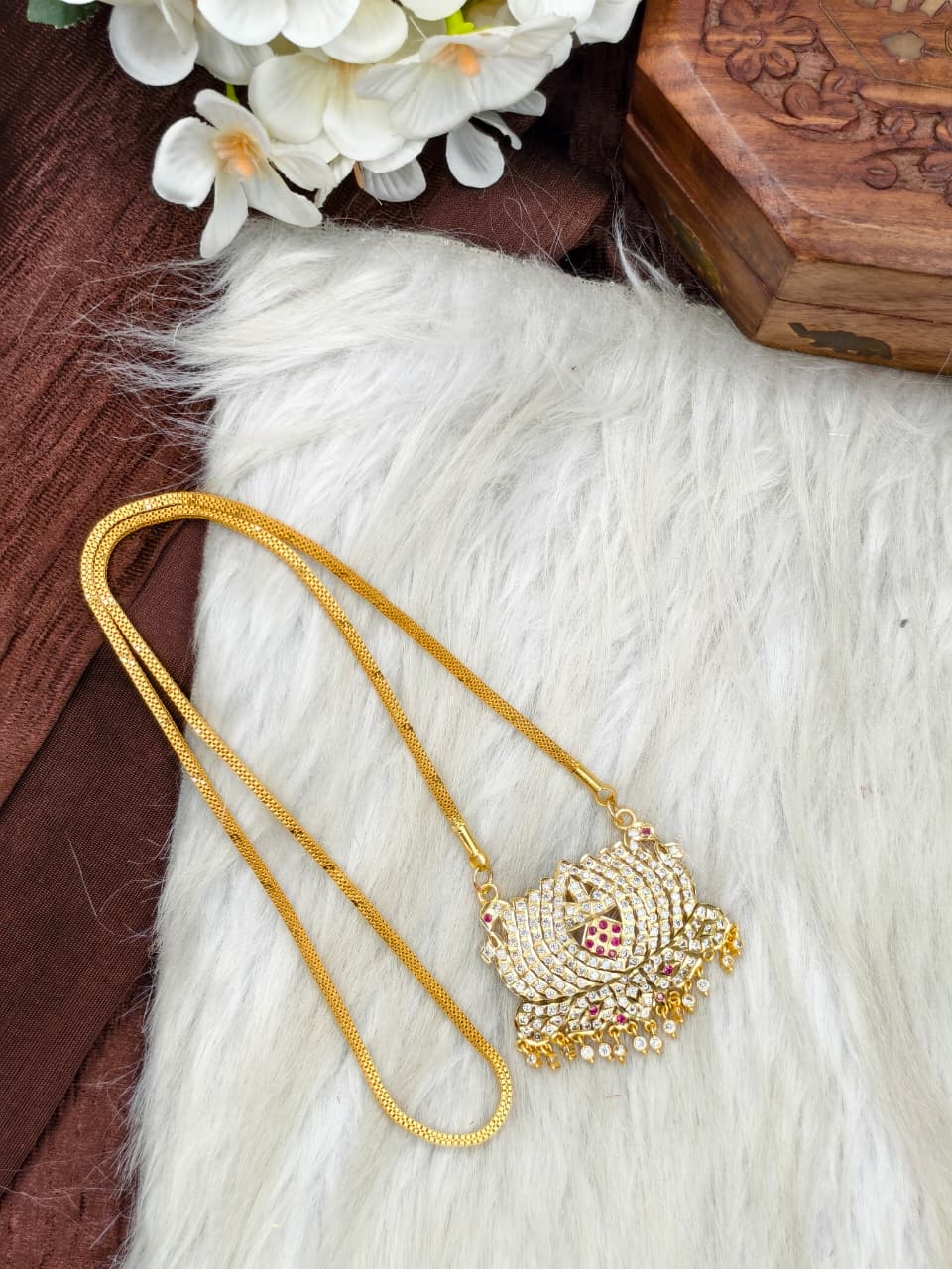 Women Impone Stone Dollar Chain with Gold Plated Finish
