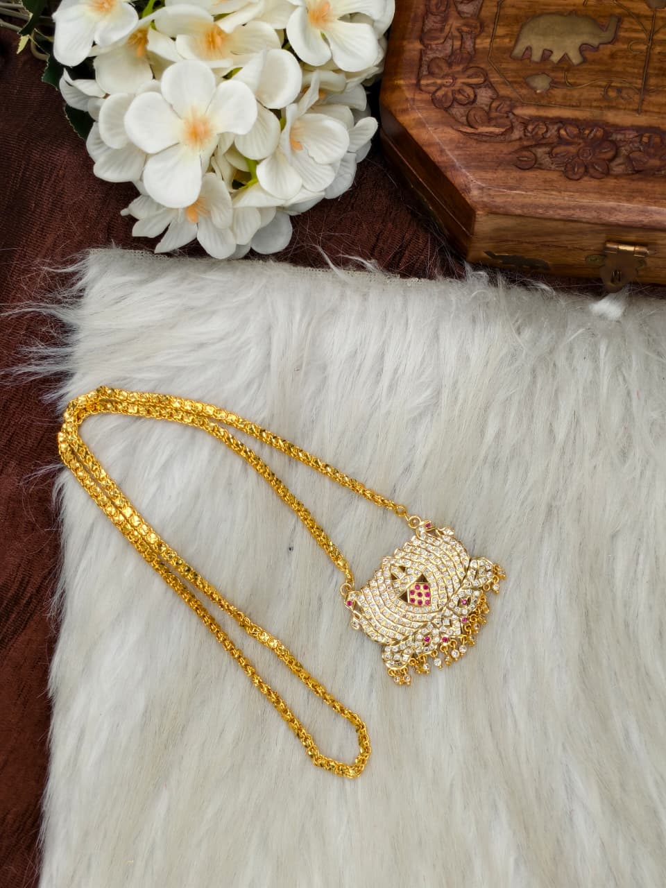 Women Impone Stone Dollar Chain with Gold Plated Finish