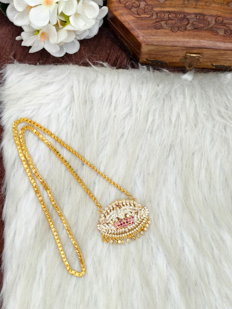 Women Impone Stone Dollar Chain with Gold Plated Finish