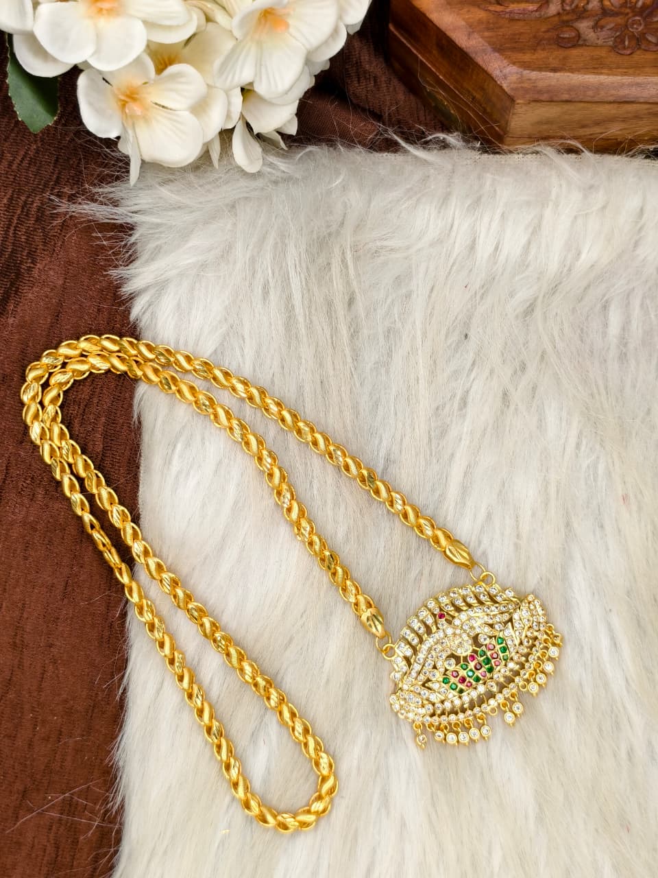 Women Impone Stone Dollar Chain with Gold Plated Finish