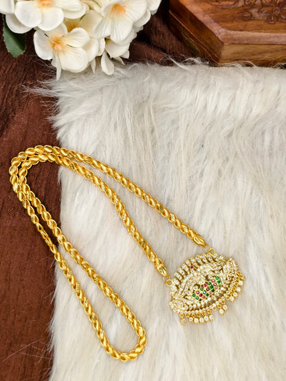 Women Impone Stone Dollar Chain with Gold Plated Finish