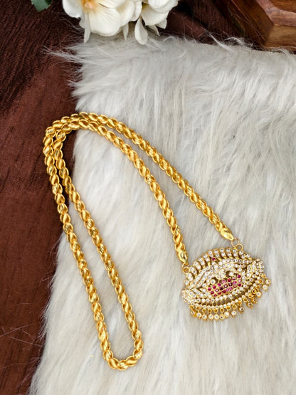 Women Impone Stone Dollar Chain with Gold Plated Finish