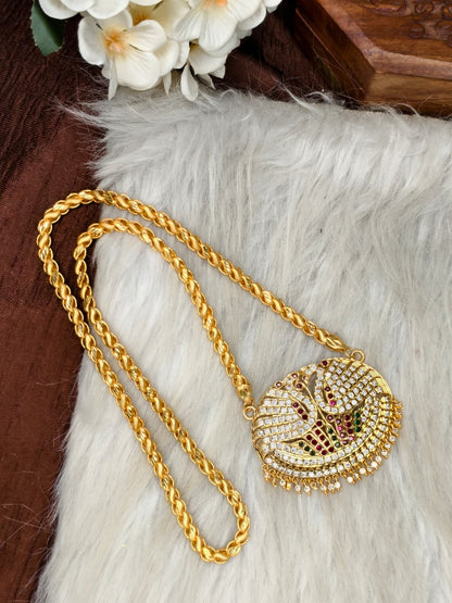 Women Impone Stone Dollar Chain with Gold Plated Finish