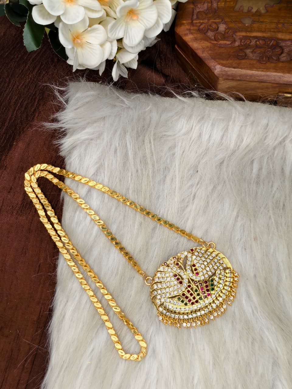 Women Impone Stone Dollar Chain with Gold Plated Finish