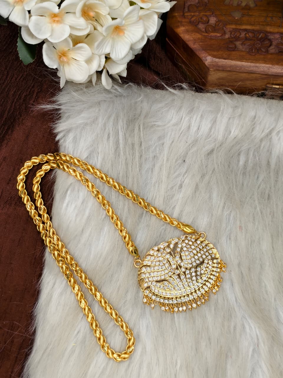 Women Impone Stone Dollar Chain with Gold Plated Finish