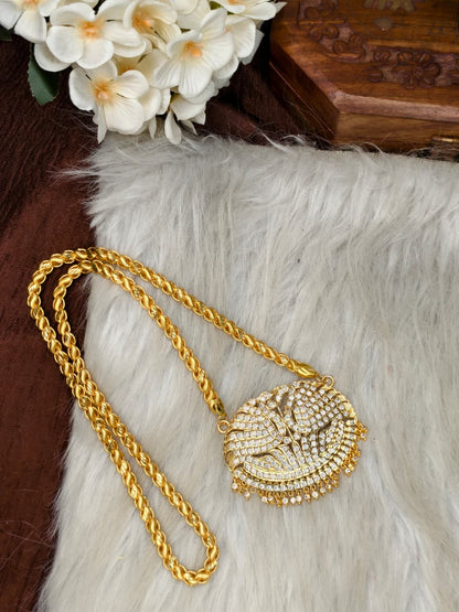 Women Impone Stone Dollar Chain with Gold Plated Finish