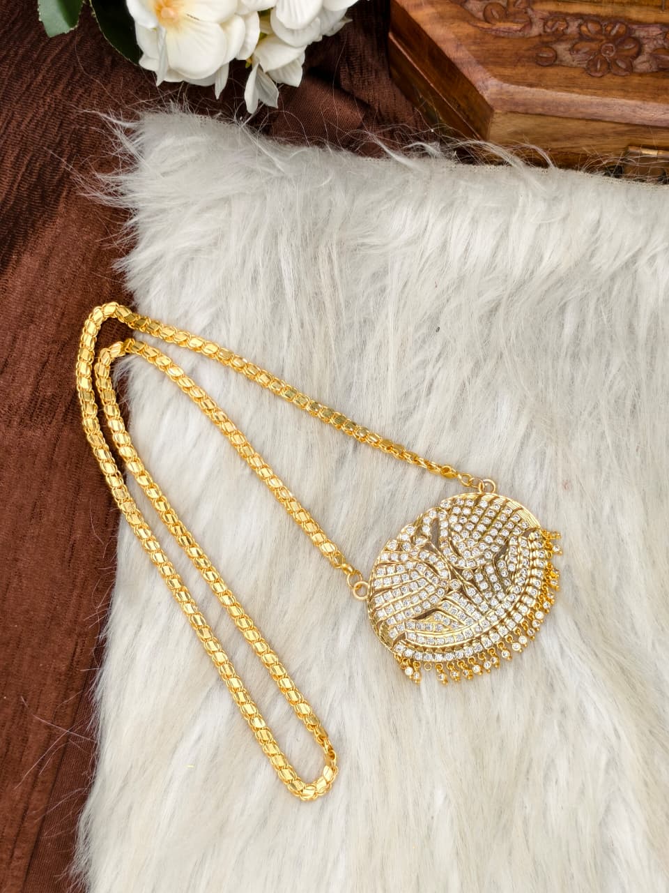 Women Impone Stone Dollar Chain with Gold Plated Finish