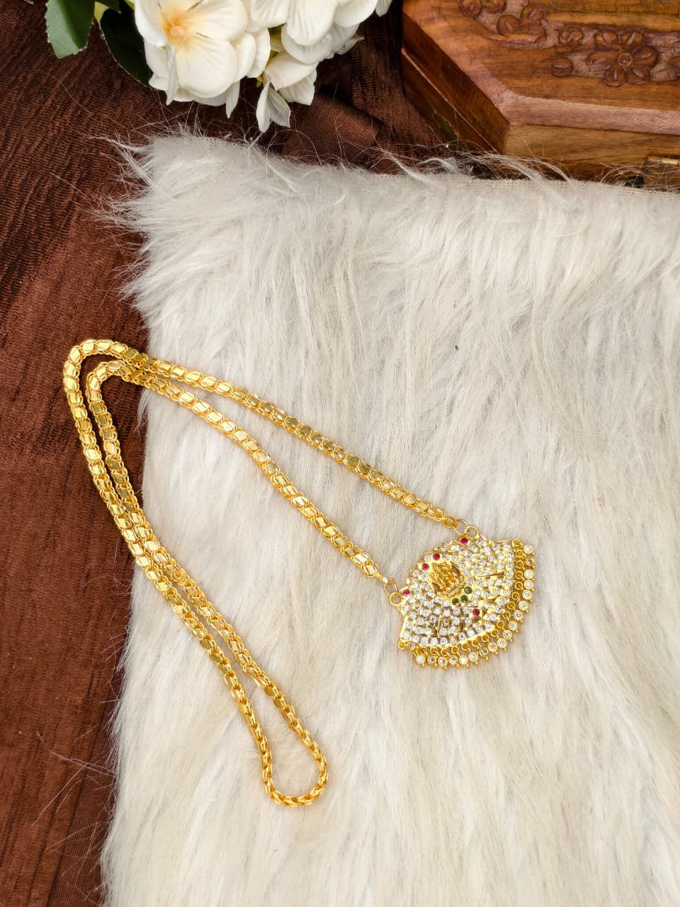 Women Impone Stone Dollar Chain with Gold Plated Finish