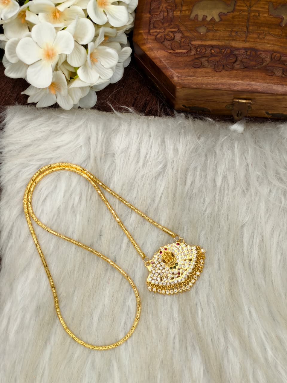 Women Impone Stone Dollar Chain with Gold Plated Finish