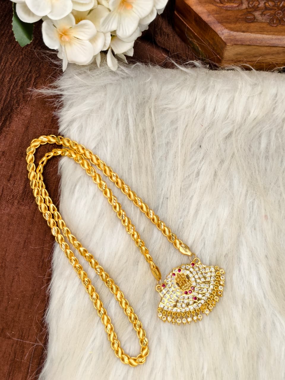 Women Impone Stone Dollar Chain with Gold Plated Finish