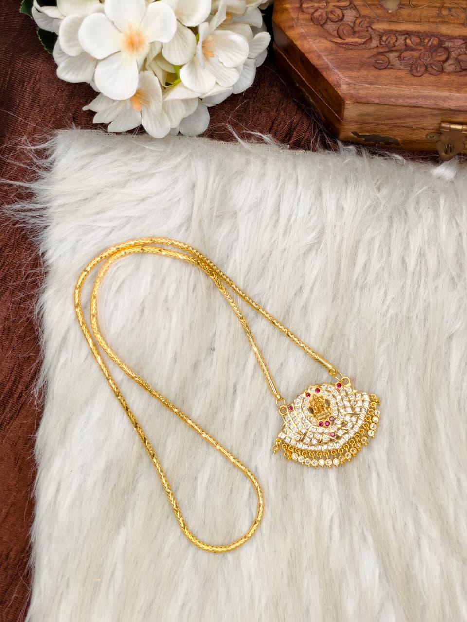Women Impone Stone Dollar Chain with Gold Plated Finish