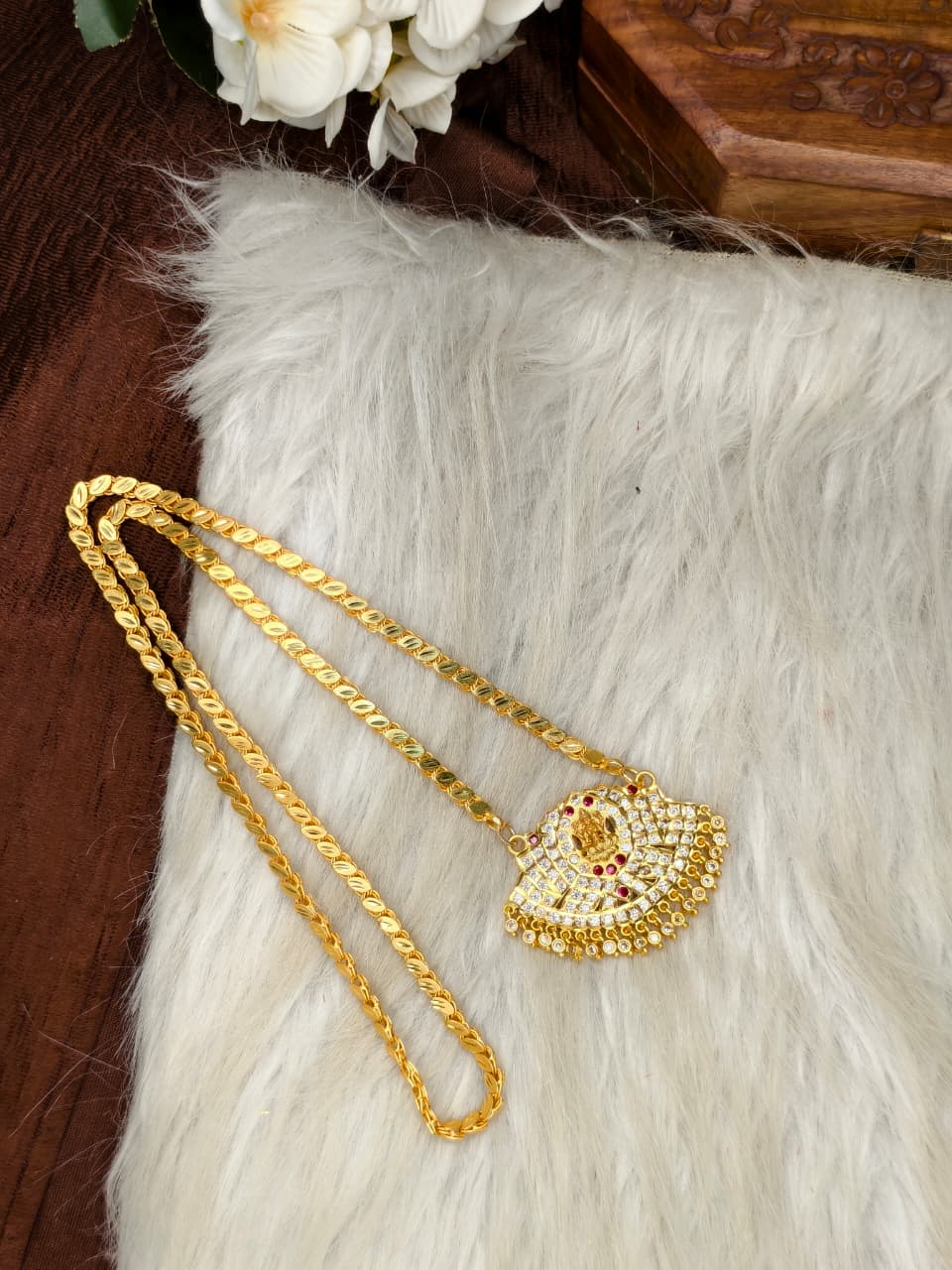 Women Impone Stone Dollar Chain with Gold Plated Finish