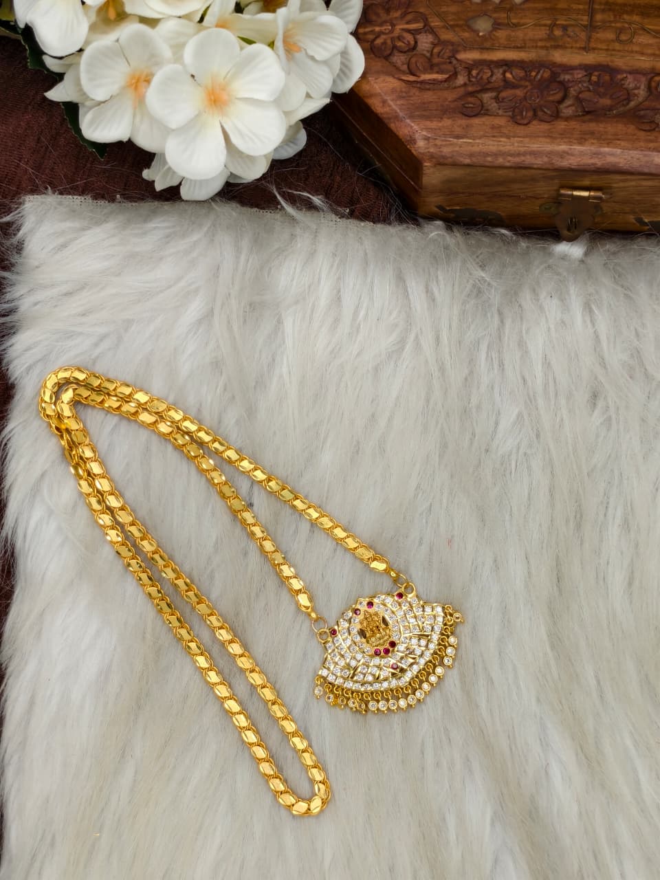 Women Impone Stone Dollar Chain with Gold Plated Finish