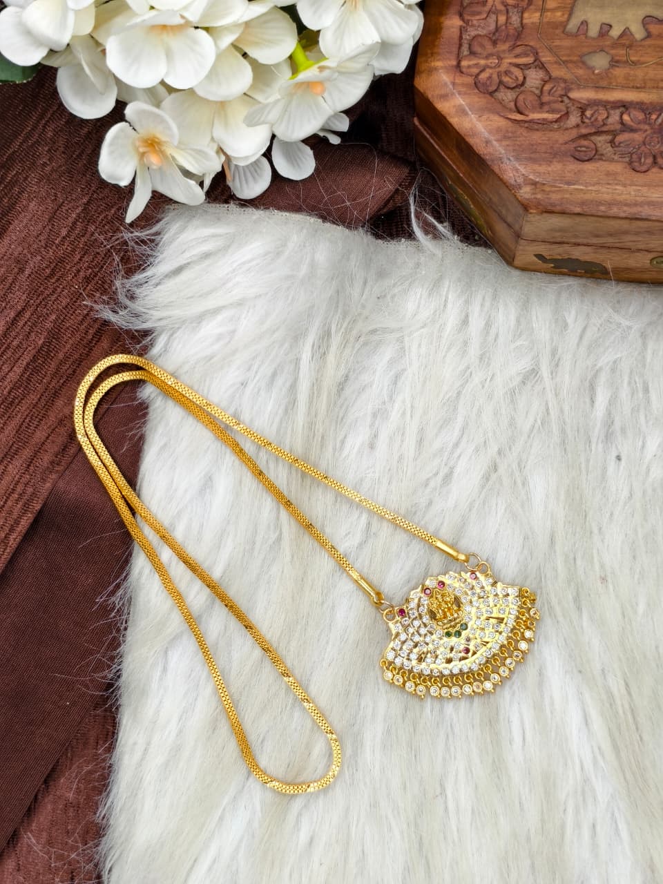 Women Impone Stone Dollar Chain with Gold Plated Finish
