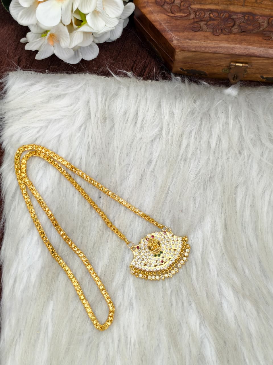 Women Impone Stone Dollar Chain with Gold Plated Finish