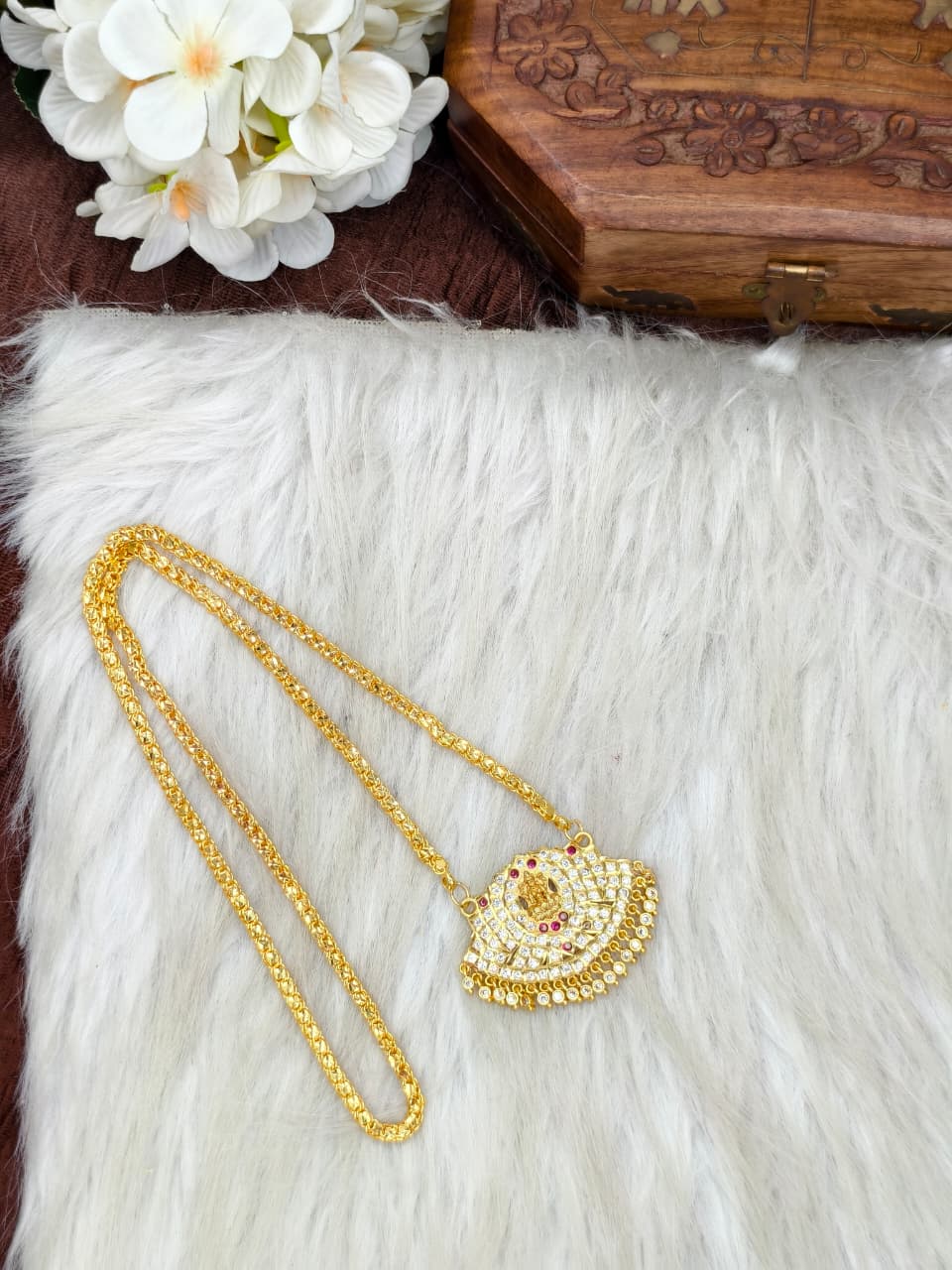 Women Impone Stone Dollar Chain with Gold Plated Finish