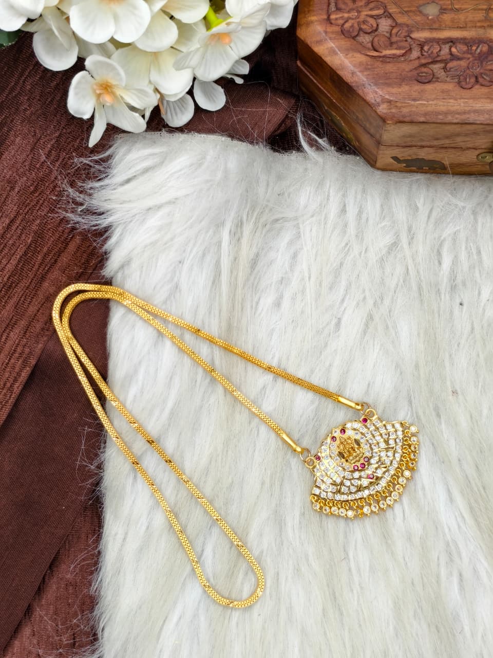 Women Impone Stone Dollar Chain with Gold Plated Finish