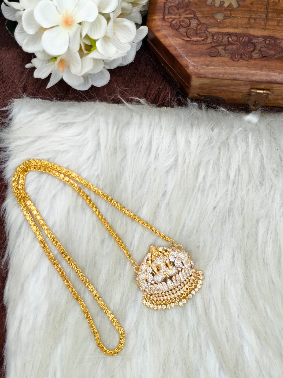 Women Impone Stone Dollar Chain with Gold Plated Finish