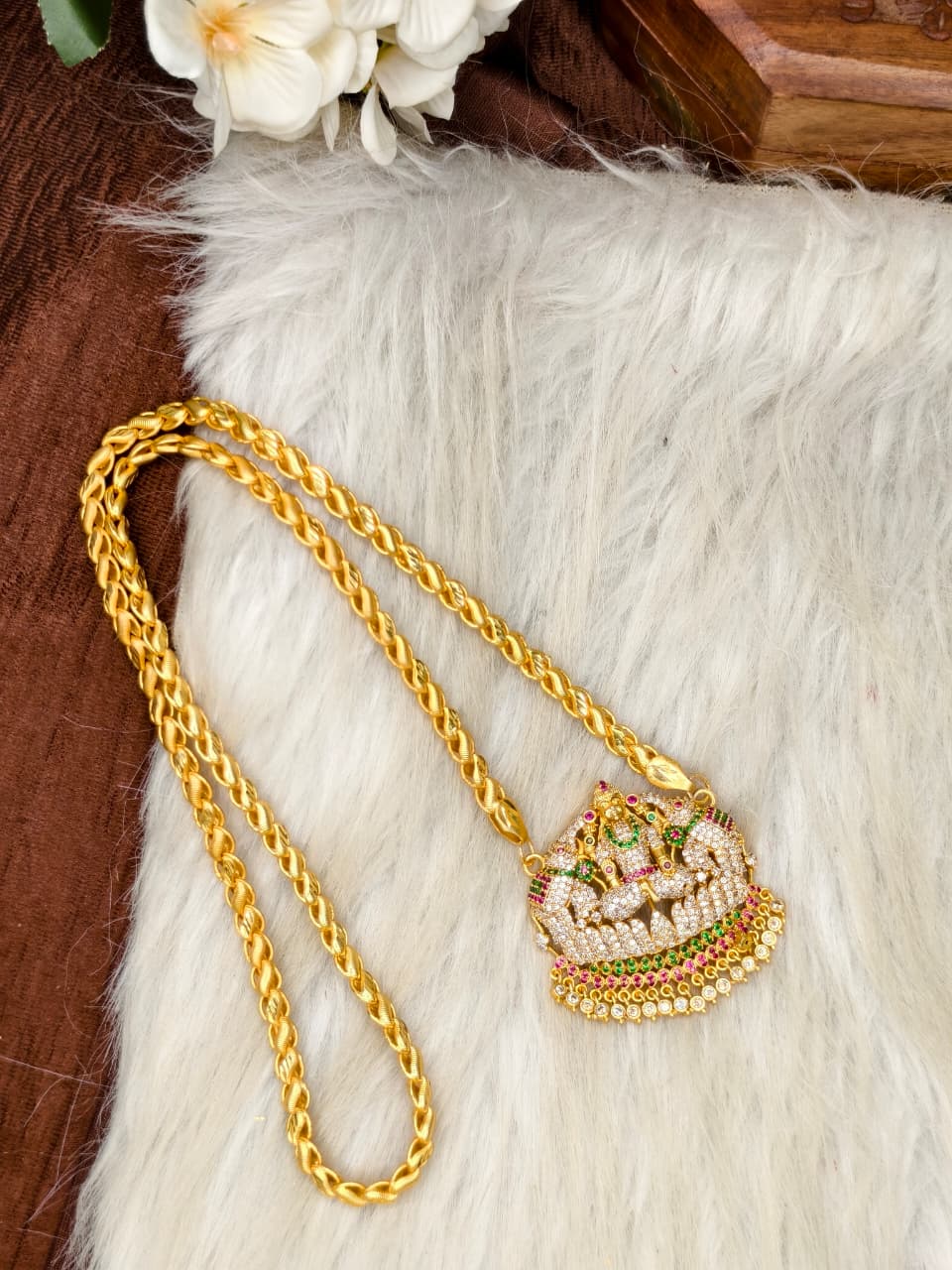 Women Impone Stone Dollar Chain with Gold Plated Finish