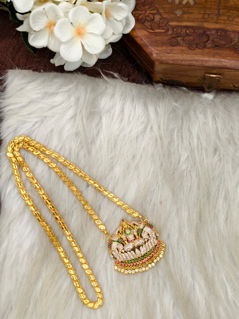 Women Impone Stone Dollar Chain with Gold Plated Finish